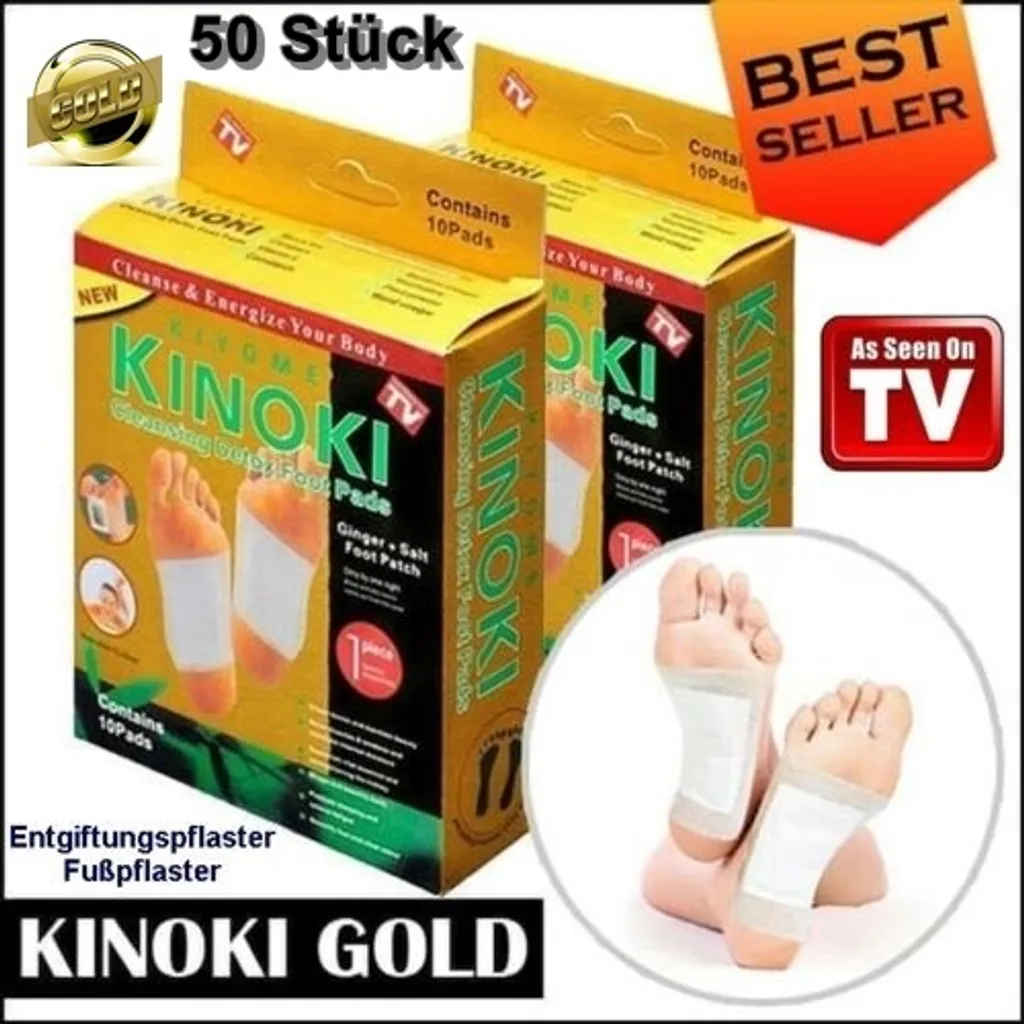 GKA 50 Stück Kinoki Fußpflaster Gold Bambuspflaster Fußpads Fußpflege Stressabbau Schlafverbesserung natürlich und pflanzlich